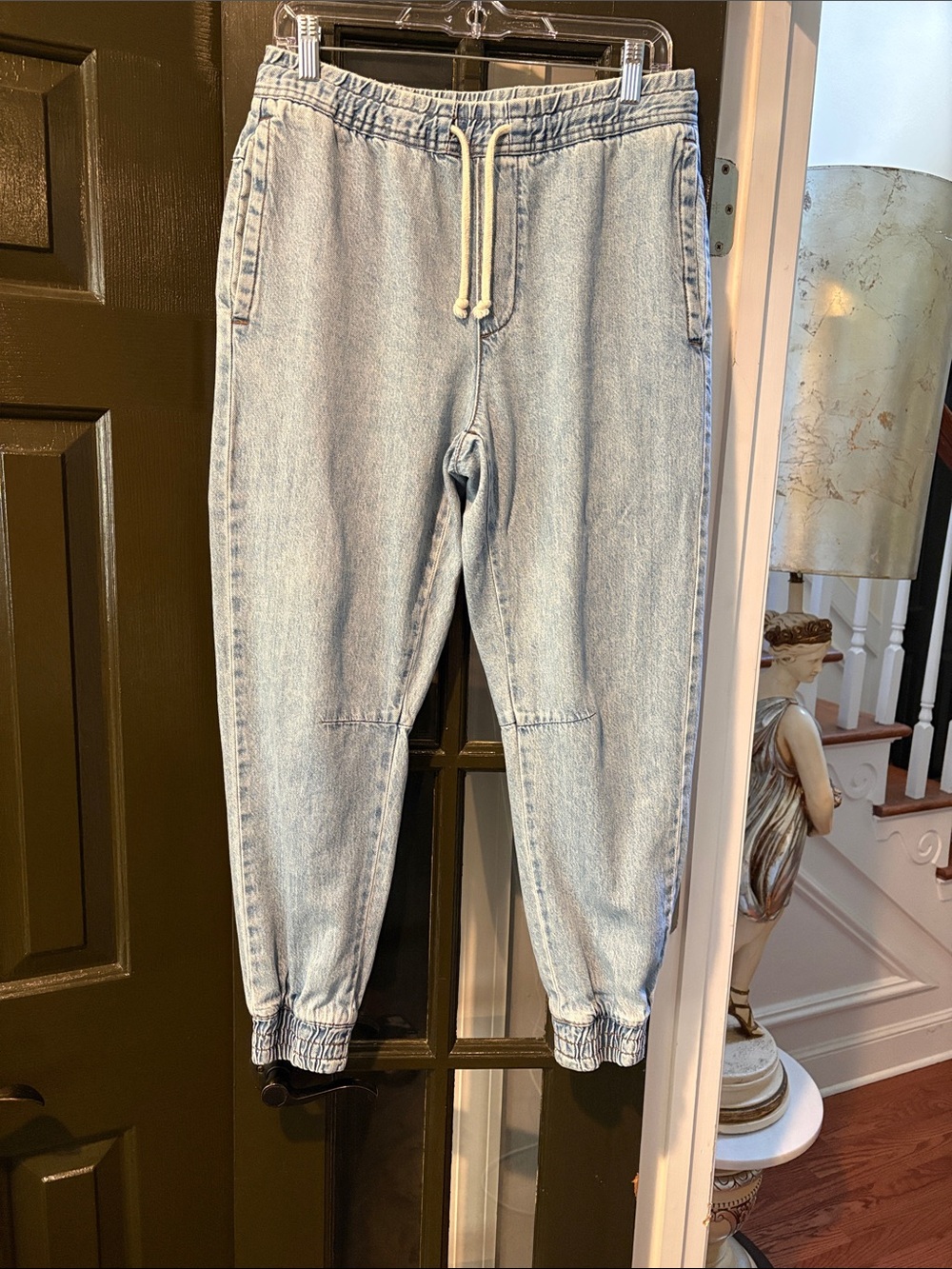 Zara Light Blue Relaxed Denim Jogger Pants
